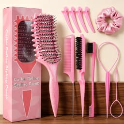 11 Piece Comb Set with Hair Brush, Comb, Edge Control Brush, 4 Duckbill Hair Clips, and Headband, Special for Real Hair Wigs