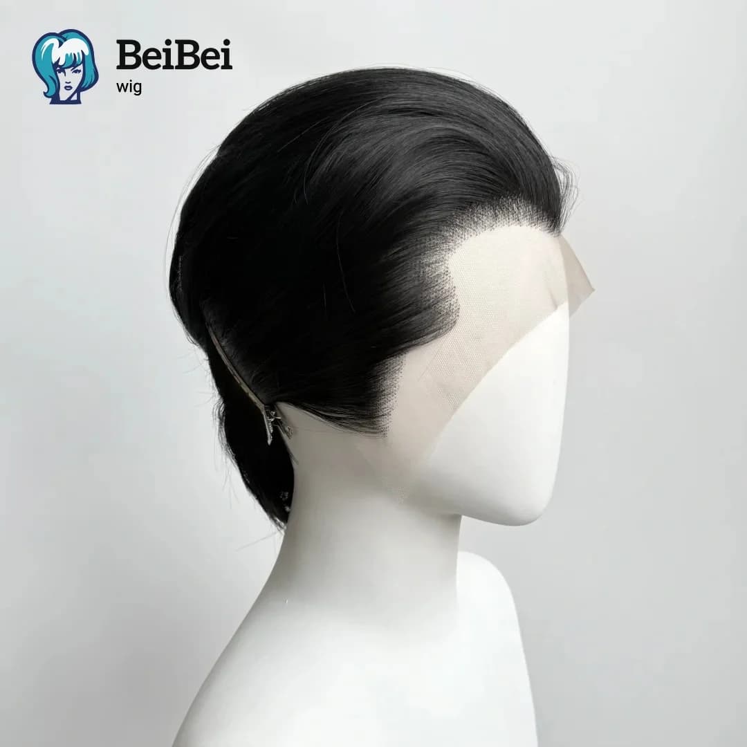 BeiBei Black Wig Short 8Inch 13*4 Lace Front Wig for Man Sliver Blonde Synthetic Wigs Heat Resistant Fiber Hair Wig for Cosplay