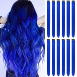 12 PCS Synthetic Hairpiece Black Hair Extensions Clip in, Colored Party Highlights Extension for Girls Women Straight 22 inch