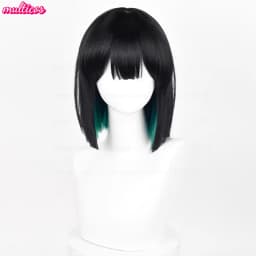 High Quality Anime Sua Cosplay Wig 30cm Black Green Mixed Bobo Heat Resistant Synthetic Hair Halloween Role Play Wigs + Wig Cap