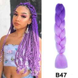 Synthetic 24inch Long Purple Braiding Hair Extensions for Braids Rumi Braiding Hair for Stage Party Cosplay, Multi-colored Braid