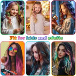 12PCS/Pack Colored Party Highlights Clip-in Hair Extensions for Girls 22 Inches Omber Colors Straight Hair Synthetic Hairpieces
