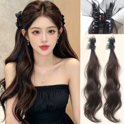 2PCS Fashionable Highlight Elf Ear Synthetic Wig Sweet Princess Head Mesh Bow Clip-on Curly Hair Ponytail Wig for Women Daily