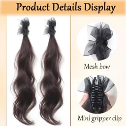 2PCS Fashionable Highlight Elf Ear Synthetic Wig Sweet Princess Head Mesh Bow Clip-on Curly Hair Ponytail Wig for Women Daily