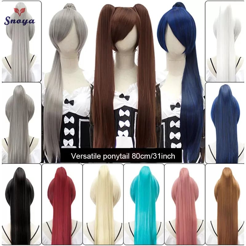 Snoya Synthetic 80cm Versatile Long Straight Claw Clip Ponytail Extensions for Ancient Costume Design Red Purple Pink Blue Black