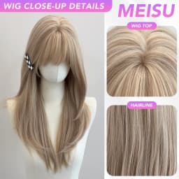 MEISU 22 Inch Synthetic Air Bangs Wig Straight Layered Straight Wigs Fiber Heat-resistant Party or Selfie For Women Daily Use