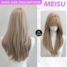 MEISU 22 Inch Synthetic Air Bangs Wig Straight Layered Straight Wigs Fiber Heat-resistant Party or Selfie For Women Daily Use