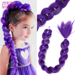 26 inch Purple Braids Ponytail Rubber Band Pre Braiding Hair Synthetic Purple Hair Extensions for Halloween Costume Cosplay