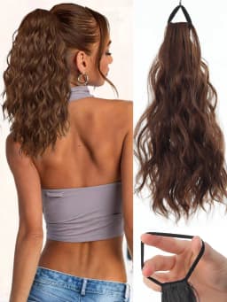 Synthetic Hair Ponytail Extensions Wig Wavy Curly Ponytail Hairpiece with Elastic Rubber Band Fluffy Wavy Ponytail for Women
