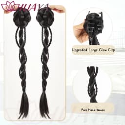 Synthetic Claw Clip Double Ponytails for Women, Hand Braided, Easy to Wear, Perfect for Women's Daily Looks