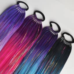 Purple Red Pink Tinsel Ponytail Extension with Elastic Hair Tie Synthetic Braiding Hair For Kids Girls Crazy Hair Day Brave Hair