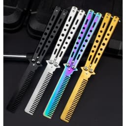 Stainless Steel Foldable Comb Butterfly Knife Beard Moustache Styling Tool for Hairdressing Salon Practice Training