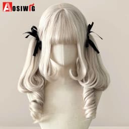 Synthetic Princess Cut Double Ponytail Lolita Wig with Bangs Girl Ombre Blonde Brown White Gray Cosplay Halloween Harajuku Wig