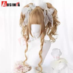 Synthetic Princess Cut Double Ponytail Lolita Wig with Bangs Girl Ombre Blonde Brown White Gray Cosplay Halloween Harajuku Wig