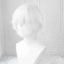 Anime Kaneki Ken Cosplay Wigs Short White Fluffy Wigs Eye Patch Heat Resistant Synthetic Hair Party Role Play Wig with Bangs