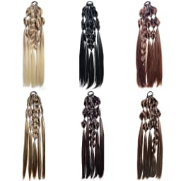 Synthetic 24-inch bubble lantern braided ponytail hair extension light golden Ombre with silver glitter wire women's daily