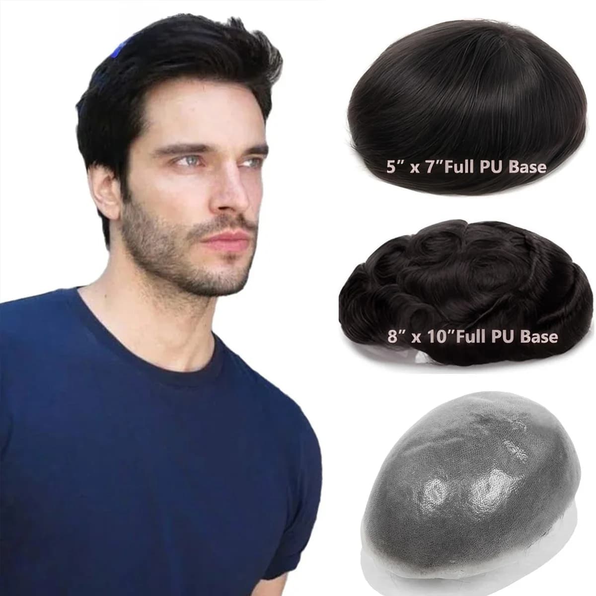 Ultra Thin Skin Hair Toupee for Men Real Human Hair Replacement System Full PU Mens Toupee Hairpieces for Male