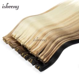 Isheeny 6PCS Mini Clip in Human Hair Pad 1Clip On Machine Weft Hair Extensions 12'-16' 30g/Pack Natural Straight Clip Hair Piece
