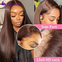 13X4 Chocolate Brown Straight Human Wigs 200% Density #4 Color 18-34 inch 13x4 HD Lace Frontal Straight Wig Pre Plucked 100% Human Hair 3-7 Days Delivery