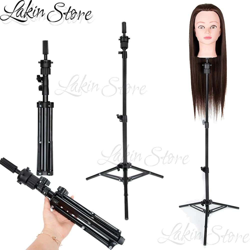 Wig Head Stand Height Adjustable Tripod Wig Stand, Mannequin Head Stand with Rotatable Metal Head for Hairdressing & Wig Tool