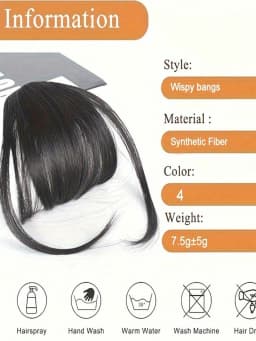 Thin Blunt Bangs Clip-On Synthetic Hair Extension Natural Looking Instant Hairstyle Quick Style Hairpiece Daily & Party