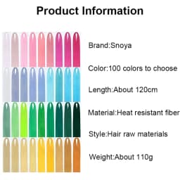 Snoya 120cm synthetic hair raw materials 100 colors used for wig styling/increase hair volume/extend hair length/homemade wig