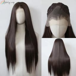 Ashely 13*4 Dark Brown Synthetic Lace Front Wigs Brown Long Straight Lace Front Wig for Women Pre Plucked Natural Hairline