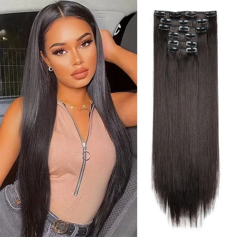 Synthetic 6pcs/set Long Straight Hair Extensions Ultra-Invisible Full Head Clip in Hair Extensions 24Inch for Women Daily Wear