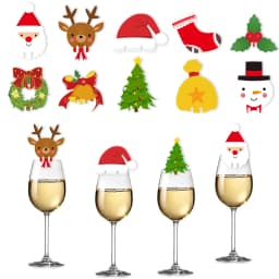 100pcs Christmas Wine Glass Decoration Santa Hat Xmas Tree Snowman Cup Card Home Table Place Decor Navidad New Year Party Supply