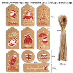 50pcs Merry Christmas Kraft Paper Tags DIY Gift Wrapping Decor Gift Card Xmas tree Hanging Label Christmas new year party favors