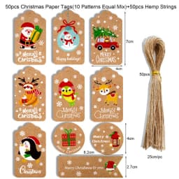50pcs Merry Christmas Kraft Paper Tags DIY Gift Wrapping Decor Gift Card Xmas tree Hanging Label Christmas new year party favors