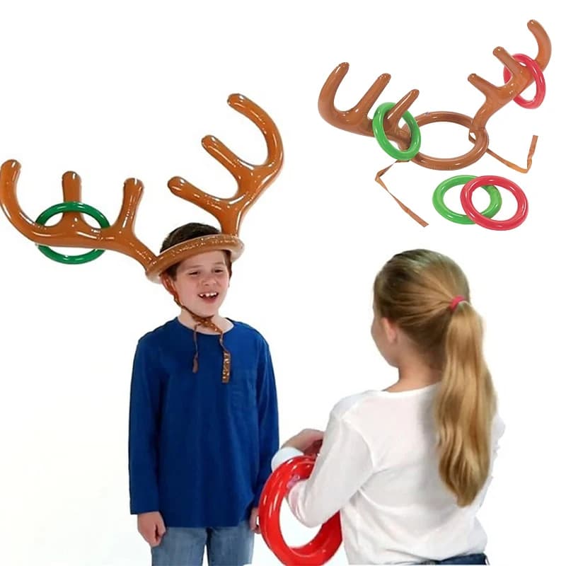 DIY Xmas Kids Gift Christmas Game Inflatable Funny Reindeer Antler Hat Ring Toss Navidad Natal New Year Outdoor Inflated Toys