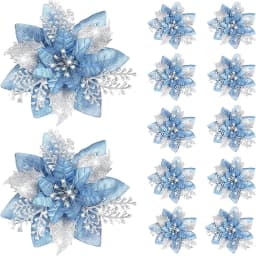 Valentines Day Flowers Glitter Artificial Poinsettia Floral Xmas Tree Ornaments DIY Garlands Home Wedding Party Decorations Gift