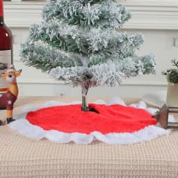 15 inch 38 cm Plush Christmas Tree Skirt White Faux Fur Xmas Trees Sequin Carpet Mat Small Skirts Home Party Decorations