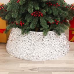 15 inch 38 cm Plush Christmas Tree Skirt White Faux Fur Xmas Trees Sequin Carpet Mat Small Skirts Home Party Decorations