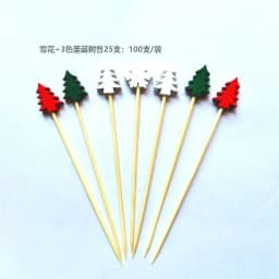 50Pcs/set Christmas Fruit Sticks Disposable Bamboo Sticks Snowflake Christmas Tree Elk Santa Claus Snowman Sticks Xmas Ornaments
