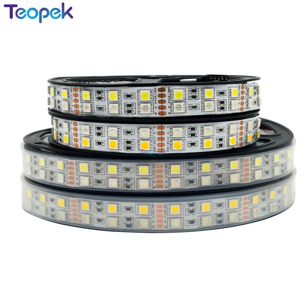 Double Row 5050 RGBW RGBWW RGB Cool White Warm White Flexible LED Strips DC12V 24V 5M/roll 120led/M 600LEDs 15mm PCB