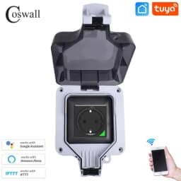 Coswall Tuya / Smart Life Wifi Voice Control IP66 Waterproof EU Socket Timer Switch Programmable Work With Alexa Google Home