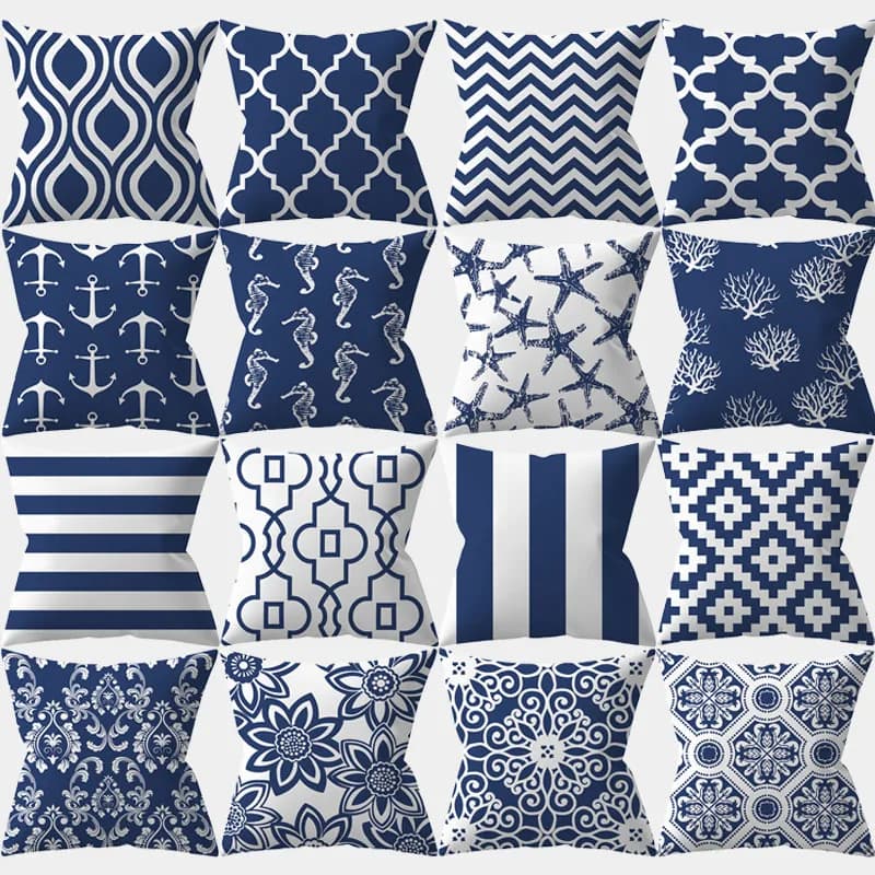 Navy Blue Mandala Nordic Geometric Pillowcase 45x45 Cushion Cover Decorative Pillow Sofa Home Decor Polyester