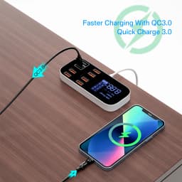 40W 8 Port USB Phone Fast Charger QC3.0 USB C Type C PD Fast Charging Station Portable Travel Wall Charger for iPhone 17 Samsung