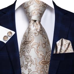 Hi-Tie Champagne Gold Striped Paisley Solid Men Silk Wedding Tie Fashion Design Necktie For Men Hanky Cufflink Business Party