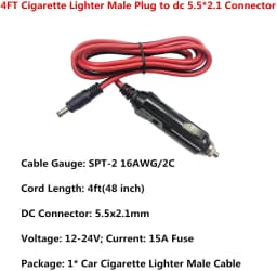 12-24V DC Car Charger Auto Power Supply Cord Cigarette Lighter Male Plug to DC 5.5mm x 2.1mm Connector Extension Cord for dvd
