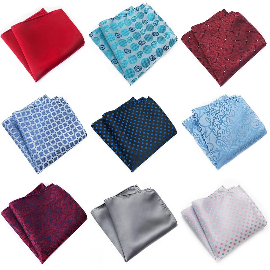 GUSLESON Men's Fashion Silk Soild Dot Print Handkerchiefs Business Casual Square Pockets Handkerchief Wedding Hankies