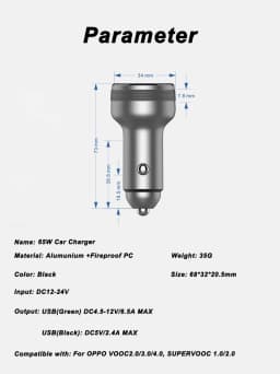 Upgraded 65W SUPERVOOC 2.0 Car Charger Fast Charging 6.5A Type-C Cable For OPPO Find X2 Pro Reno 3 4 Ace 2 X20 X2 Realme X50 Pro