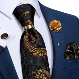 Handmade Paisley Floral Royal Blue Men's Neck Tie Classic 8cm Width Woven Jacquard Tie With Pocket Square Cufflinks Brooch