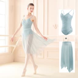 Elegant Women Dance Leotard Pleated V-neck Bodysuit+ Irregular Mesh Skirt Training Gymnastics Skating Ballerina bailarinas mujer