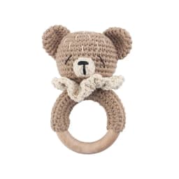 Baby Rattles DIY Crochet Cartoon Lion Fox Doll Hand Bell Carved Wooden Ring Teething Toys Newborn Molar Teether Educational Toy