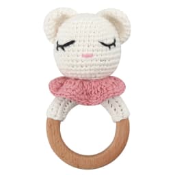 Baby Rattles DIY Crochet Cartoon Lion Fox Doll Hand Bell Carved Wooden Ring Teething Toys Newborn Molar Teether Educational Toy