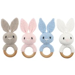 Baby Rattles DIY Crochet Cartoon Lion Fox Doll Hand Bell Carved Wooden Ring Teething Toys Newborn Molar Teether Educational Toy