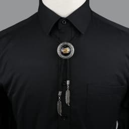 Round New Trendy Bolo Tie Popular Western Cowboy Star Men Women Necklaces Dance Necktie Retro Shirt Imitation Obsidian Pendant